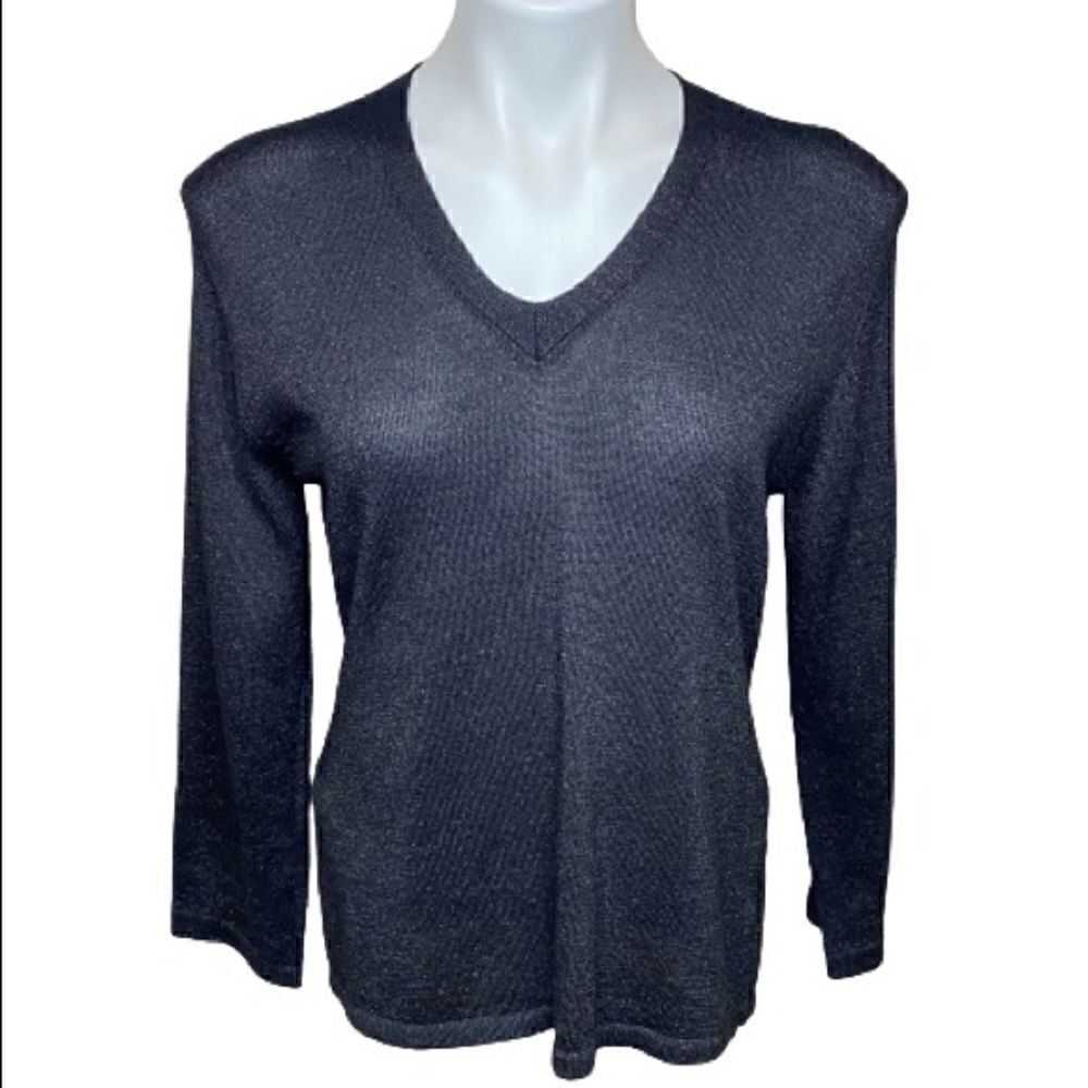 Ann Taylor vintage black V-neck silk blend sweater size L